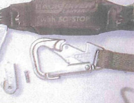 Photo of miller Back Biter lanyard being used by employee at time of failure.