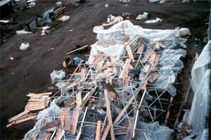 Photo of storm damage to scaffolding
