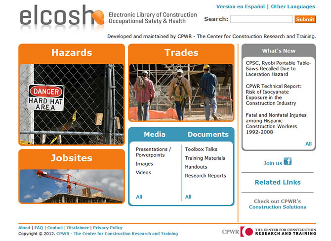 Screen shot of the newly revised eLCOSH Nano site