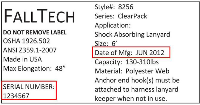 Example of serial number label highlighting Date of Mfg and serial number