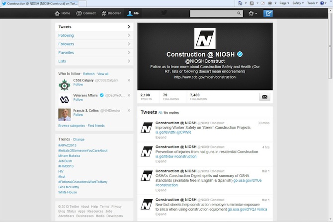 NIOSH Twitter Homepage