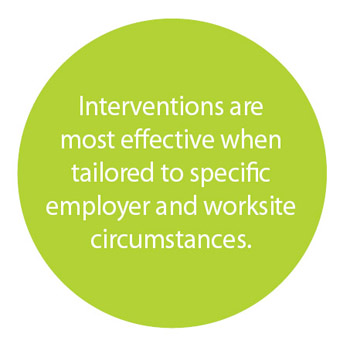Interventions are most effective when tailored to specific employer and workshite circumstances.