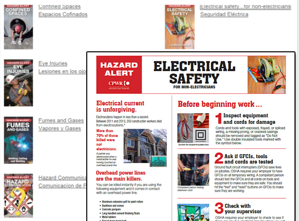 Electrical safety hazard alert and alerts in english and spanish