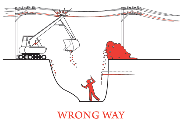 Illustration Trench and excawation safety wrong way