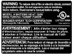 Wagner heat gun label model number ht3300