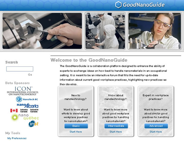 Screen shot of goodnanoguide.org