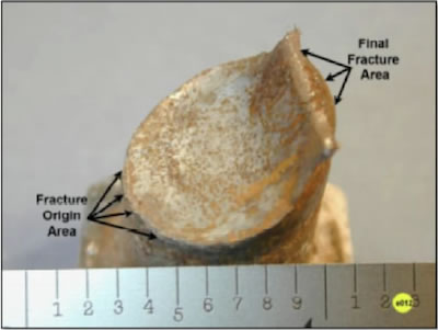 Closeup view of hex head bolt fracture.