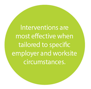 Interventions are most effective when tailored to specific employer and workshite circumstances.