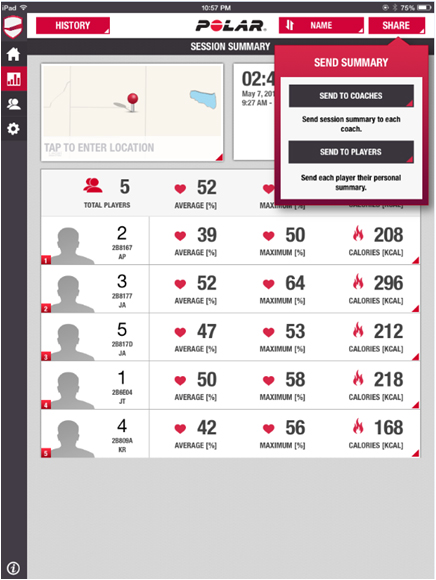 screen capture of Polar Ipad Application