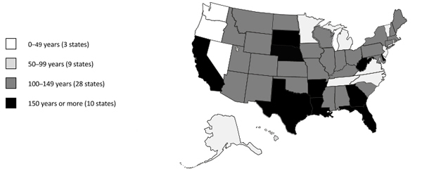 Graphic- Map of the US colored for years for OSHA inspection