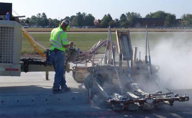 dowel drilling machine making crystalline silica dust