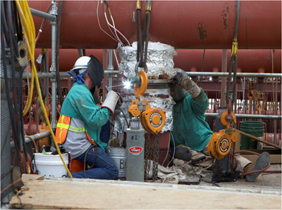 Men soldering some equipment. Photo courtesy of International Brotherhood of Boilermakers. 