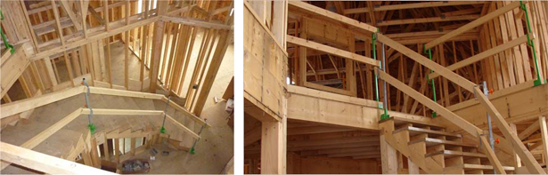 Figure 12. Left Flat base system was used to make a secure handrail on a curved staircase.
Right Flat bases were used to construct a guardrail along exposed floor edges to the left and
right of the staircase.