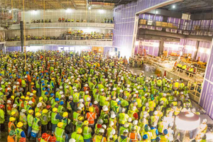 Workers gathered together