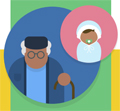 graphic of an elderly person and a baby