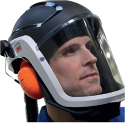 Man with an air-fed helmet