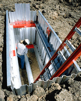 ladder in a shored up trench