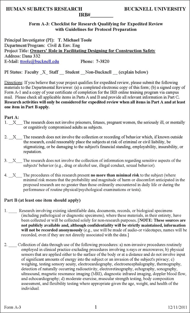 IRB Form A-3