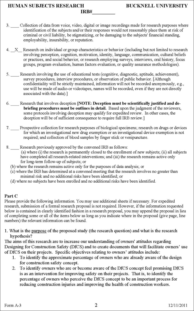 IRB Form A-3 second page