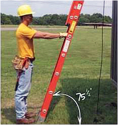 man holding a ladder 75.5 degrees up from the ground