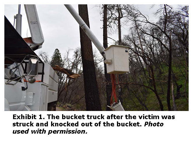Photo of the bucket truck after the victim was struck and knocked out of the bucket