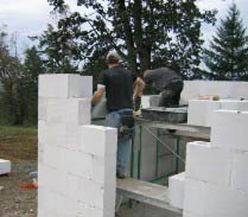 Bricklayers laying brick