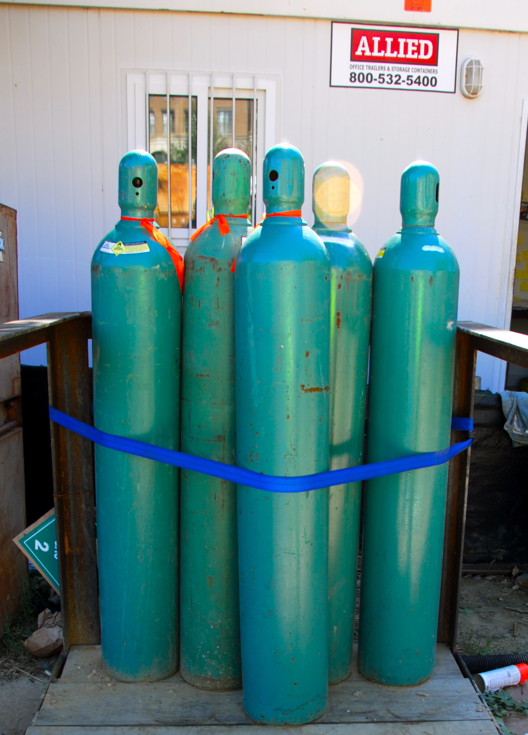 Properly secured compressed gas bottles