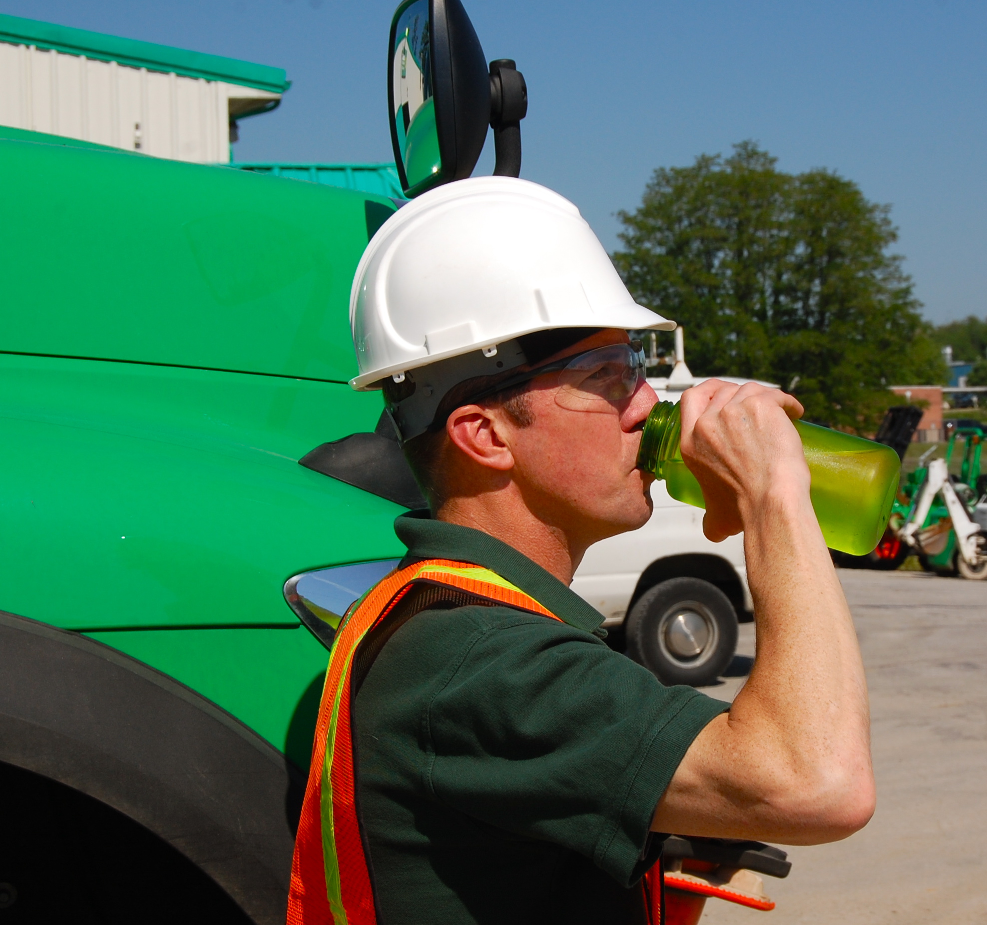 Drinking water on a hot job