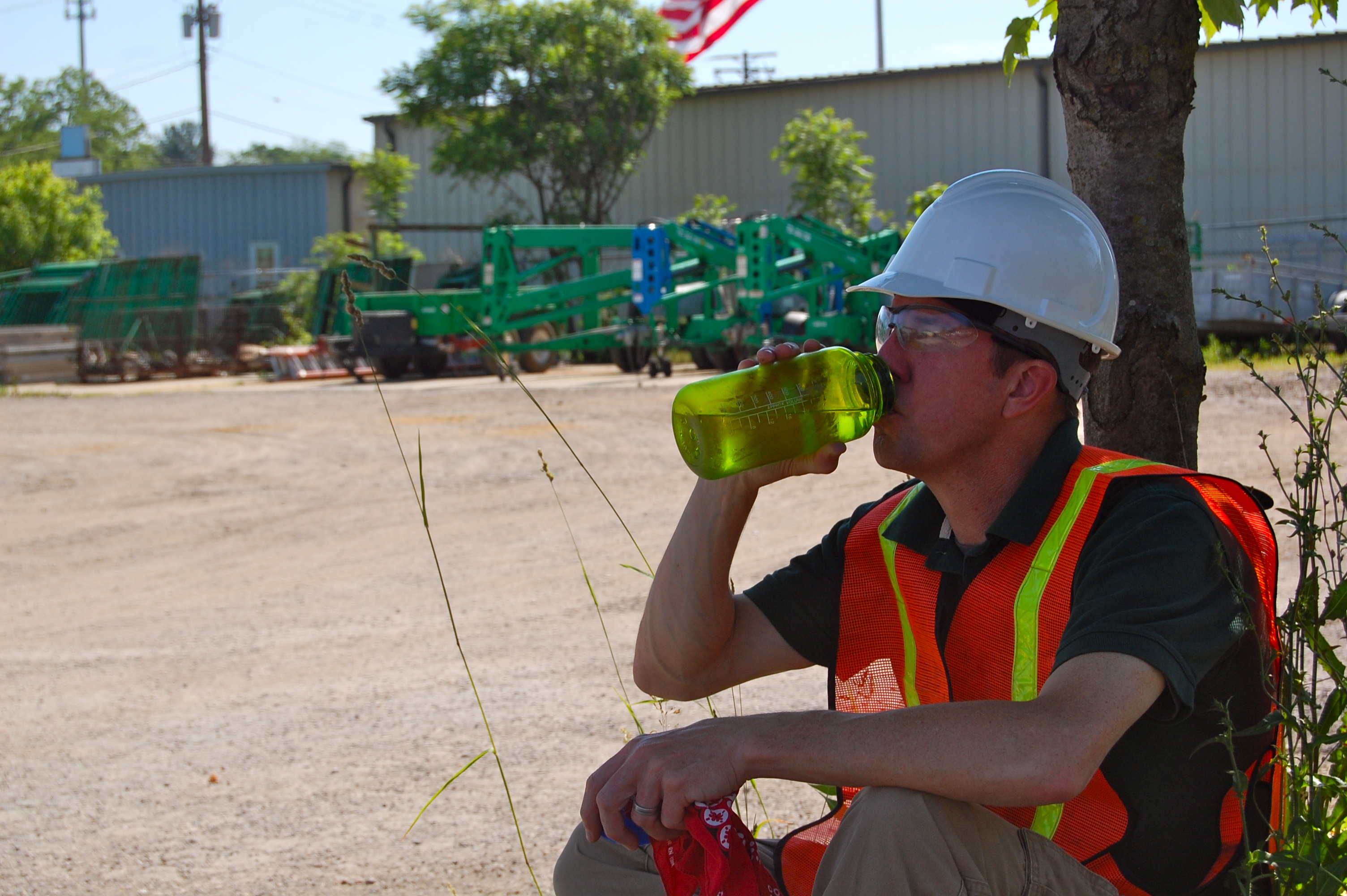 Drinking water in the shade
