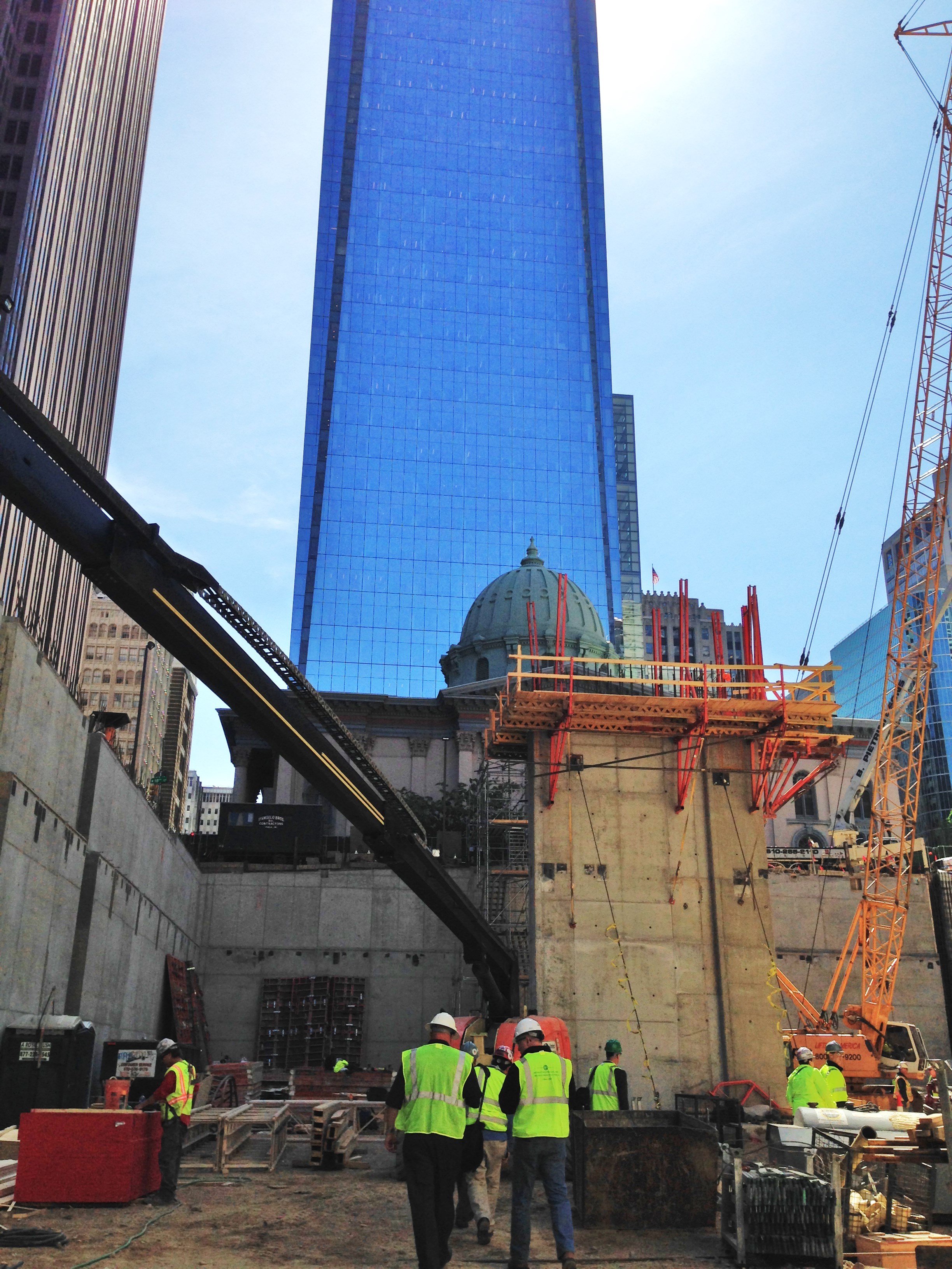 Scaffolding at top of large column